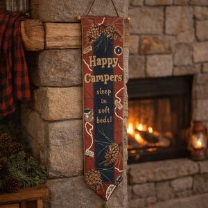 Annie Danielson Happy‎ Campers Fabric Wall Hanging Camping Cabin Decor Rustic